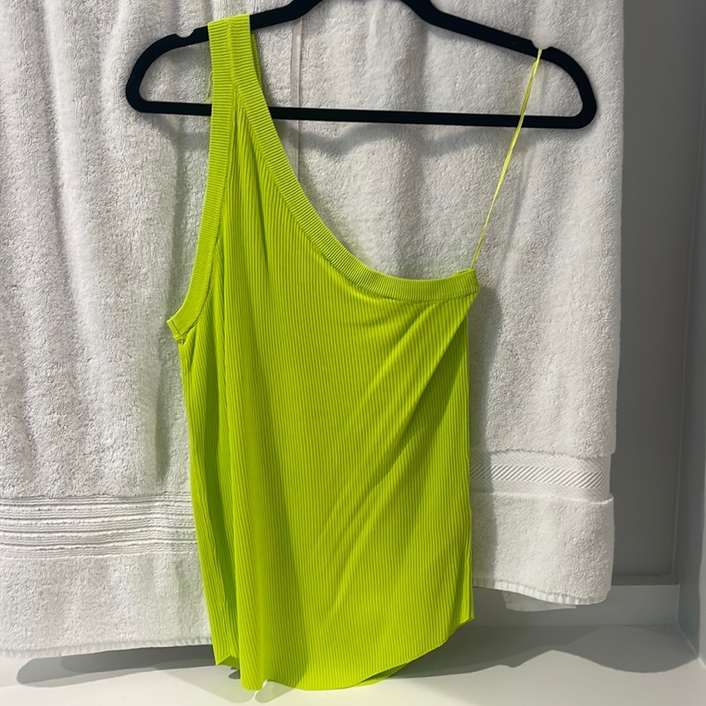 One shoulder bright lime green tank top! Never worn. Size XL